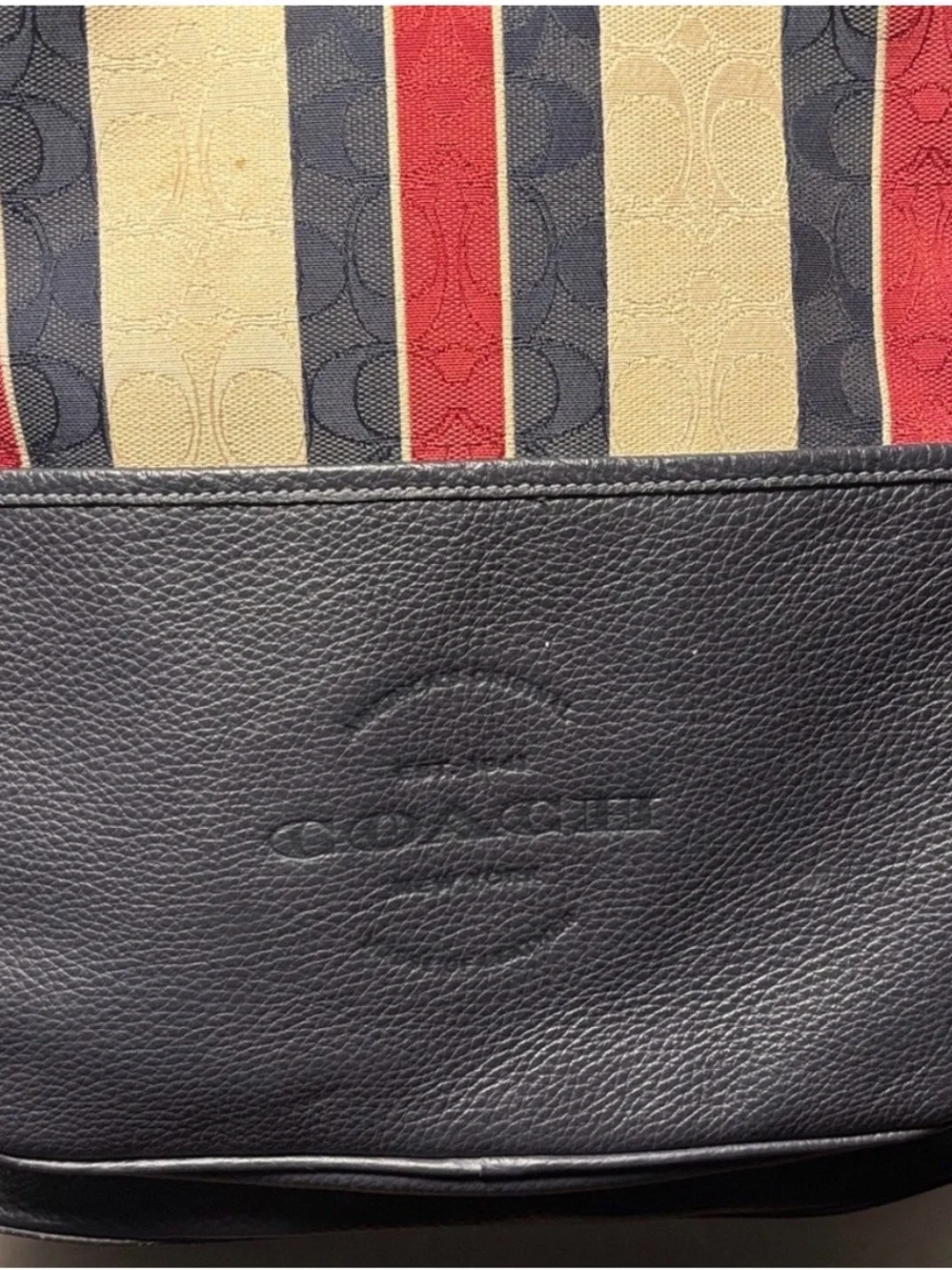 Coach Navy, Cream & Red Striped Men’s Leather Backpack